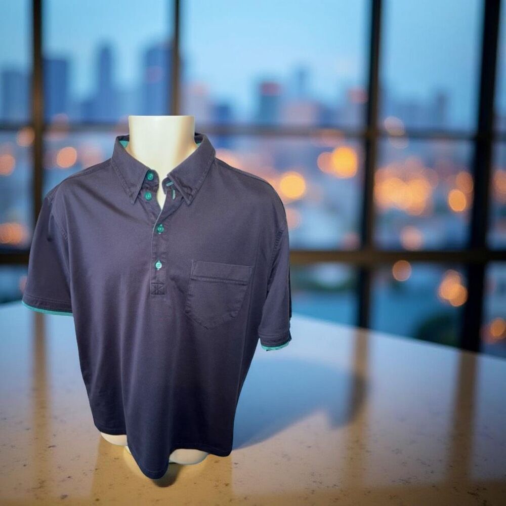 G MAC By Kartel Navy Green Accents Buttons Golf Polo Size Large #82